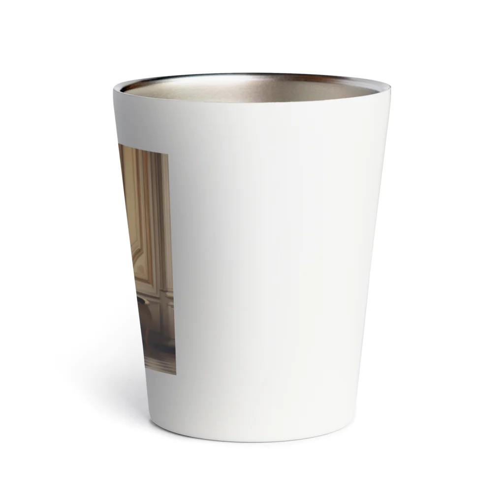 pinoko4143の絵画をバックにたたずむ黒猫 Thermo Tumbler