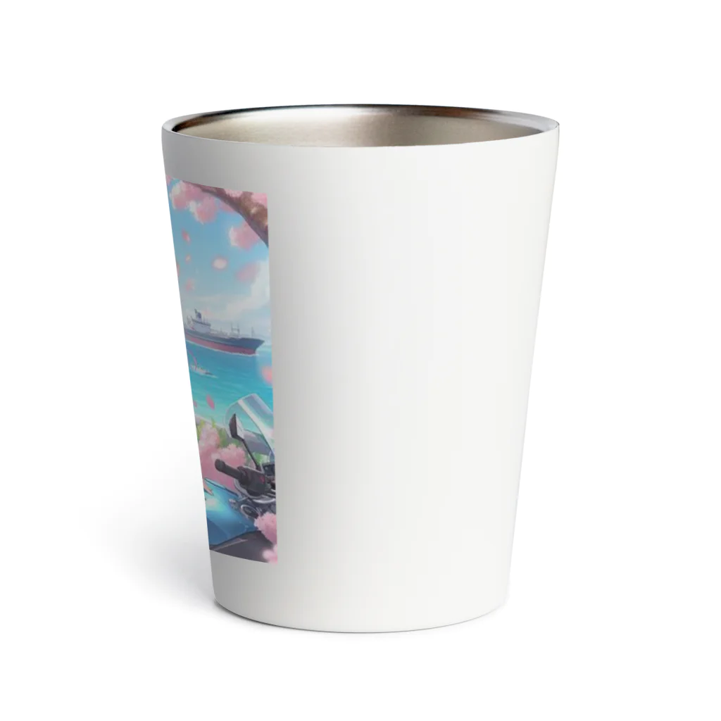 「ワンダーワールド」の桜の花びらが舞う海岸沿いで一休み❣️ Thermo Tumbler