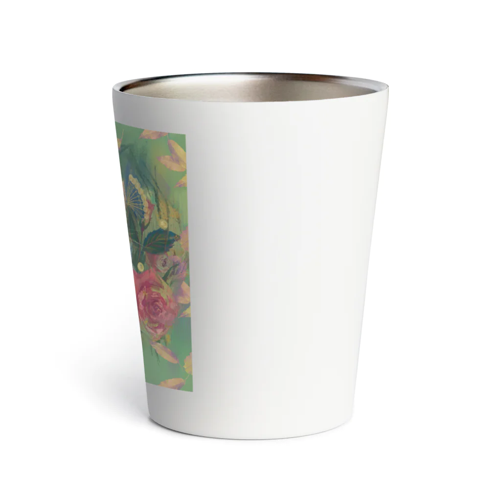 NORIMA'S SHOP のラグドール子猫と薔薇と枯葉のロマンチックなイラスト Thermo Tumbler