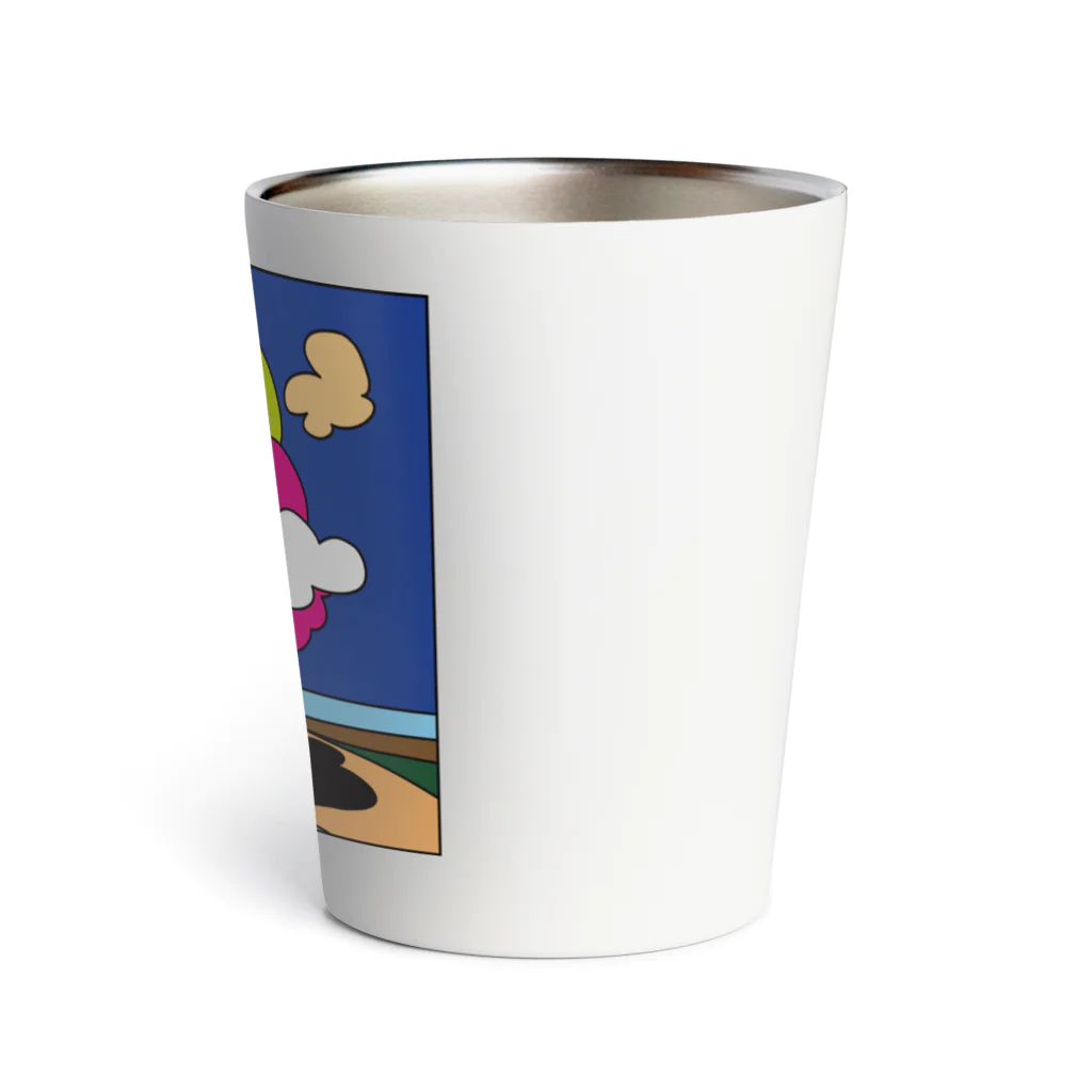 Blupiggの幸せの丘ピンクの木 Thermo Tumbler