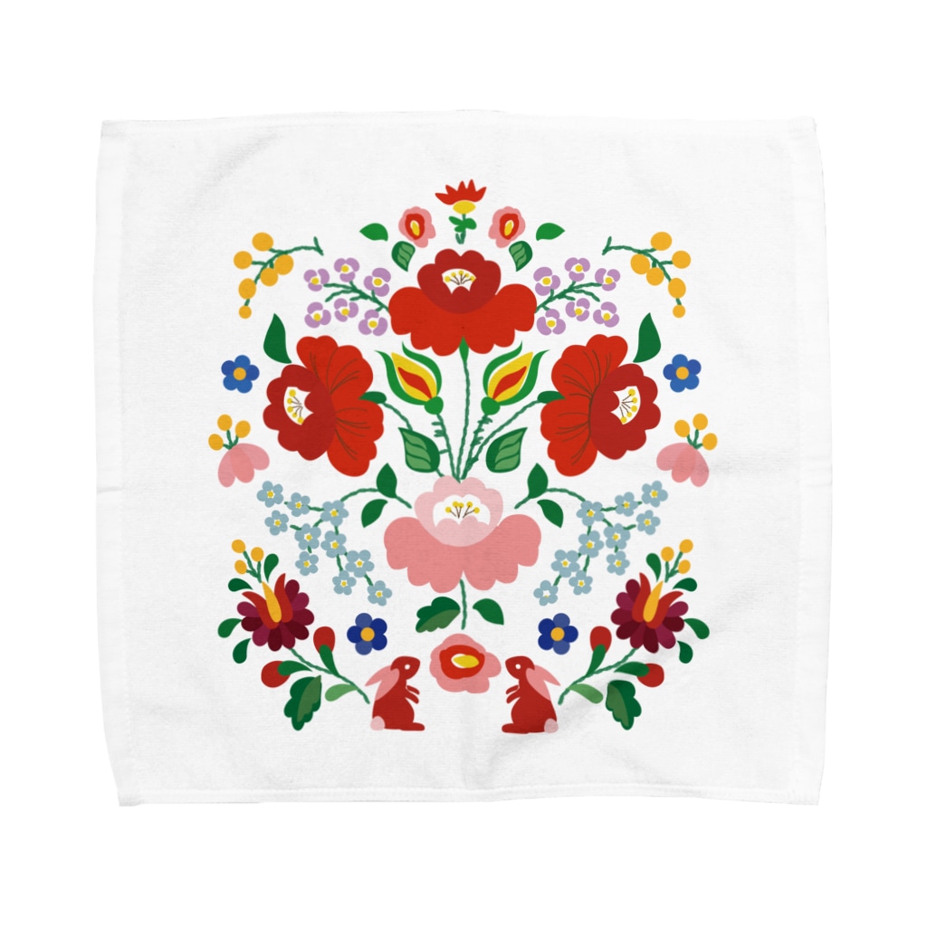 くーぴーばにーのハンガリー カロチャ刺繍風 Towel Handkerchief