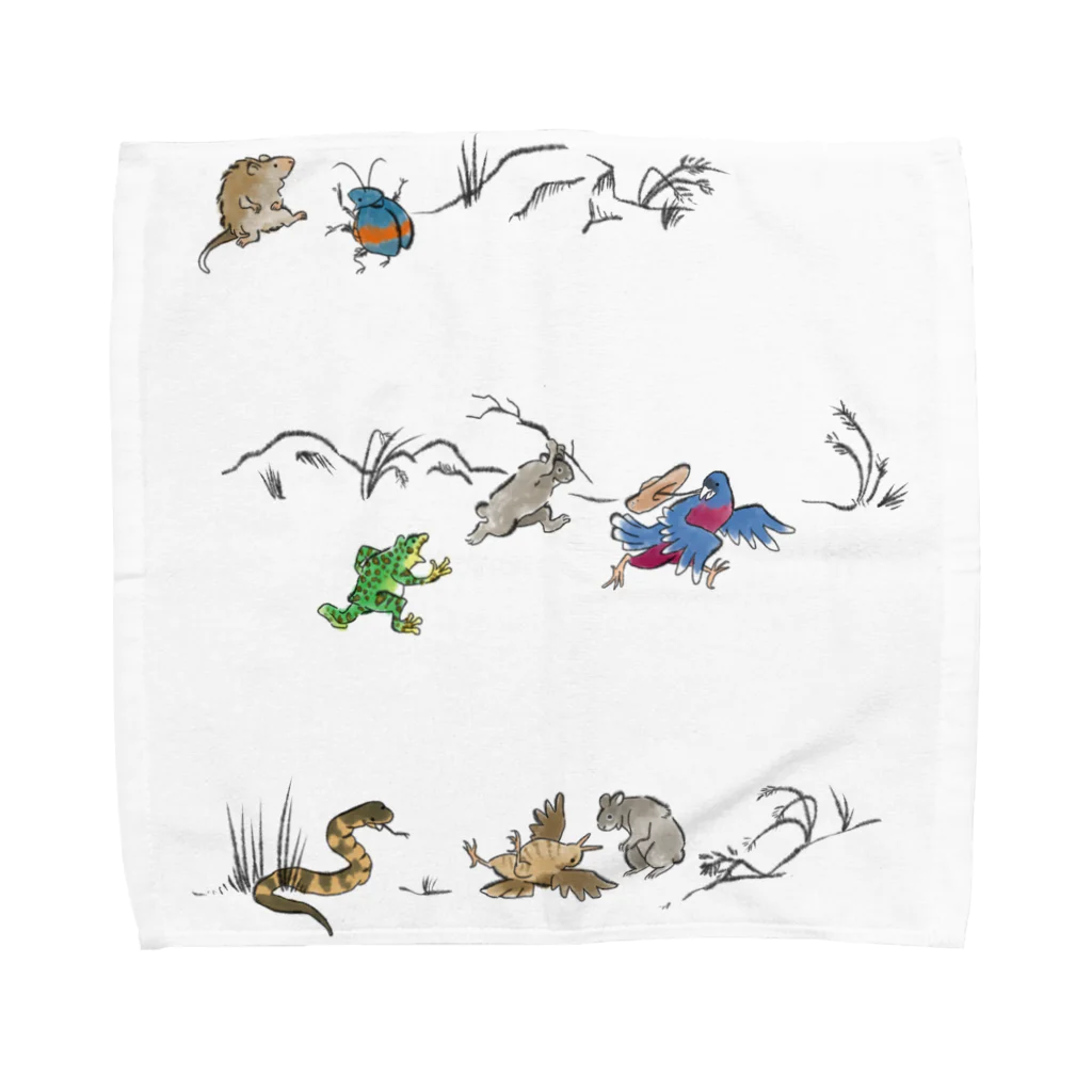 けだま専門店の鳥獣戯画風奄美生物 Towel Handkerchief