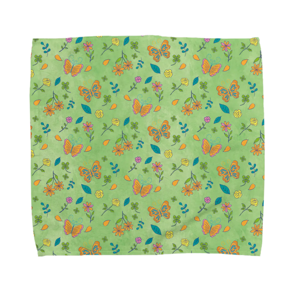 K's Jewelsの花柄・グリーン Towel Handkerchief