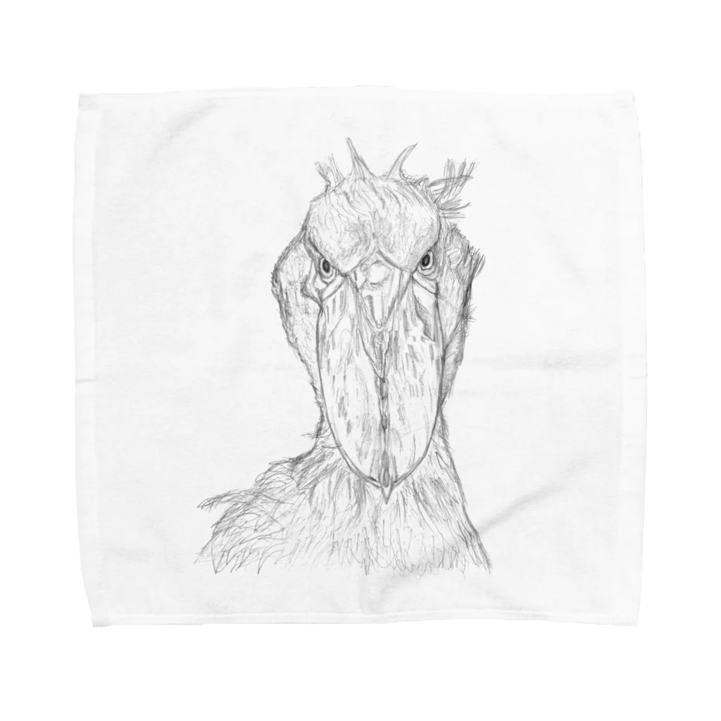 森図鑑の[森図鑑] ハシビロコウの顔 鉛筆画 Towel Handkerchief