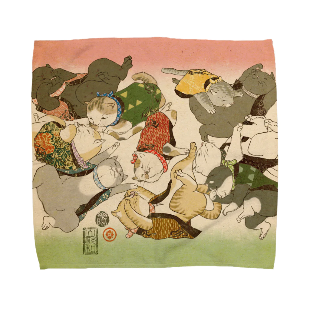 山歌和樂陽 浮世絵　Yamakawa Rakuyou UKIYOEのUkiyoe Neko 10 zzz Towel Handkerchief