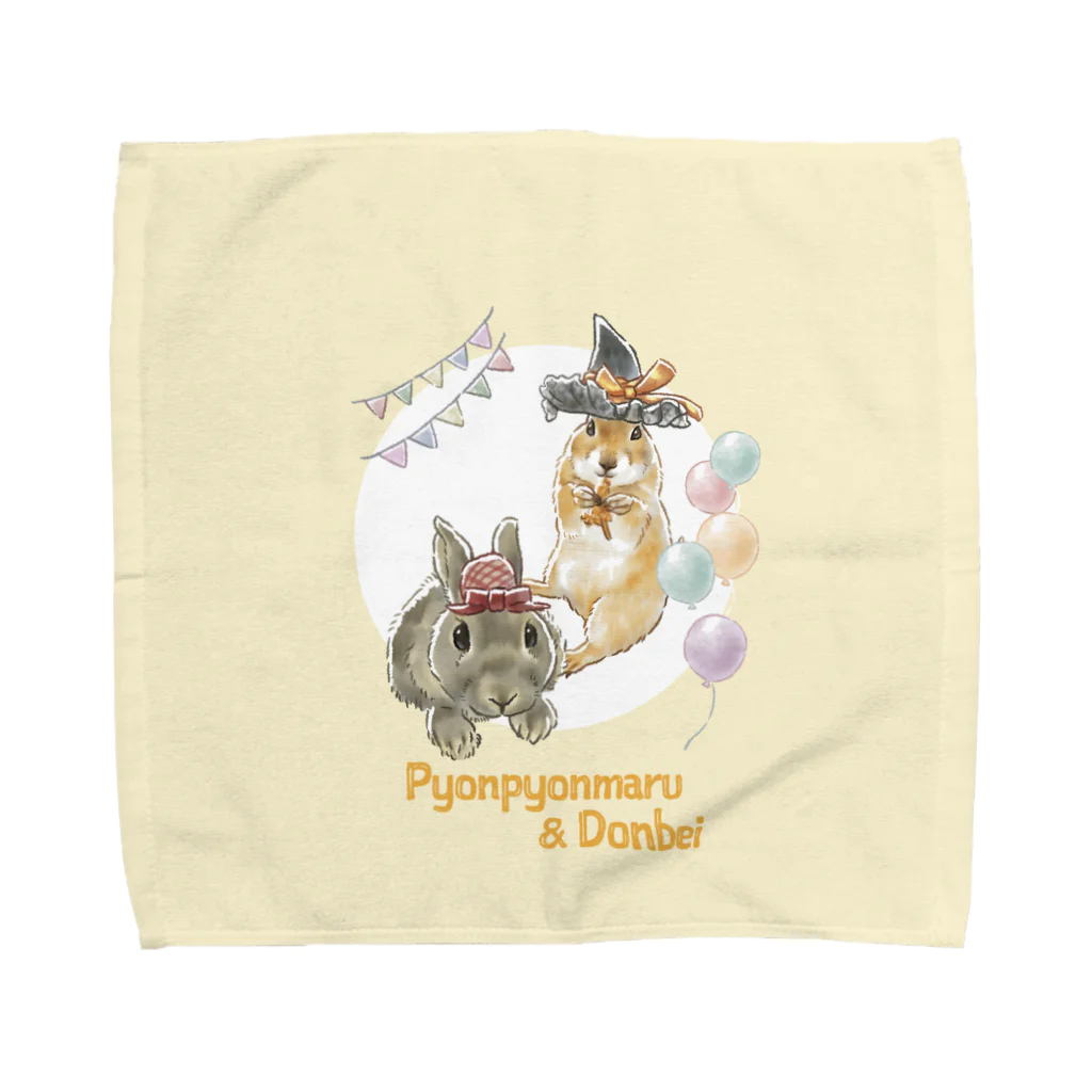 卯月まめのもふもふイラスト屋さんの11.Pyonpyonmaru & Donbei Towel Handkerchief