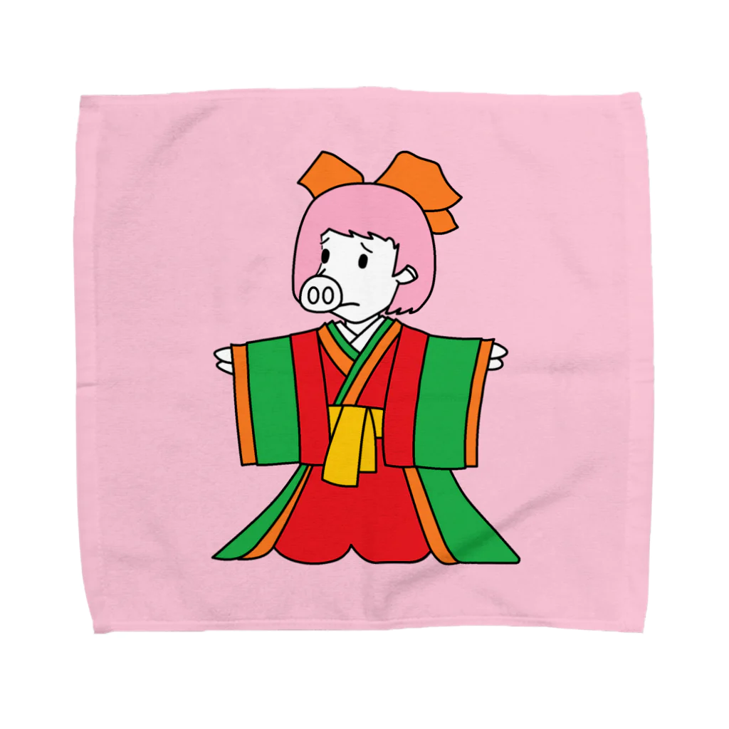 豚人イラストのパンダ武島のジュウニヒトンエ(十二単豚衣)!?ハンカチ版 Towel Handkerchief