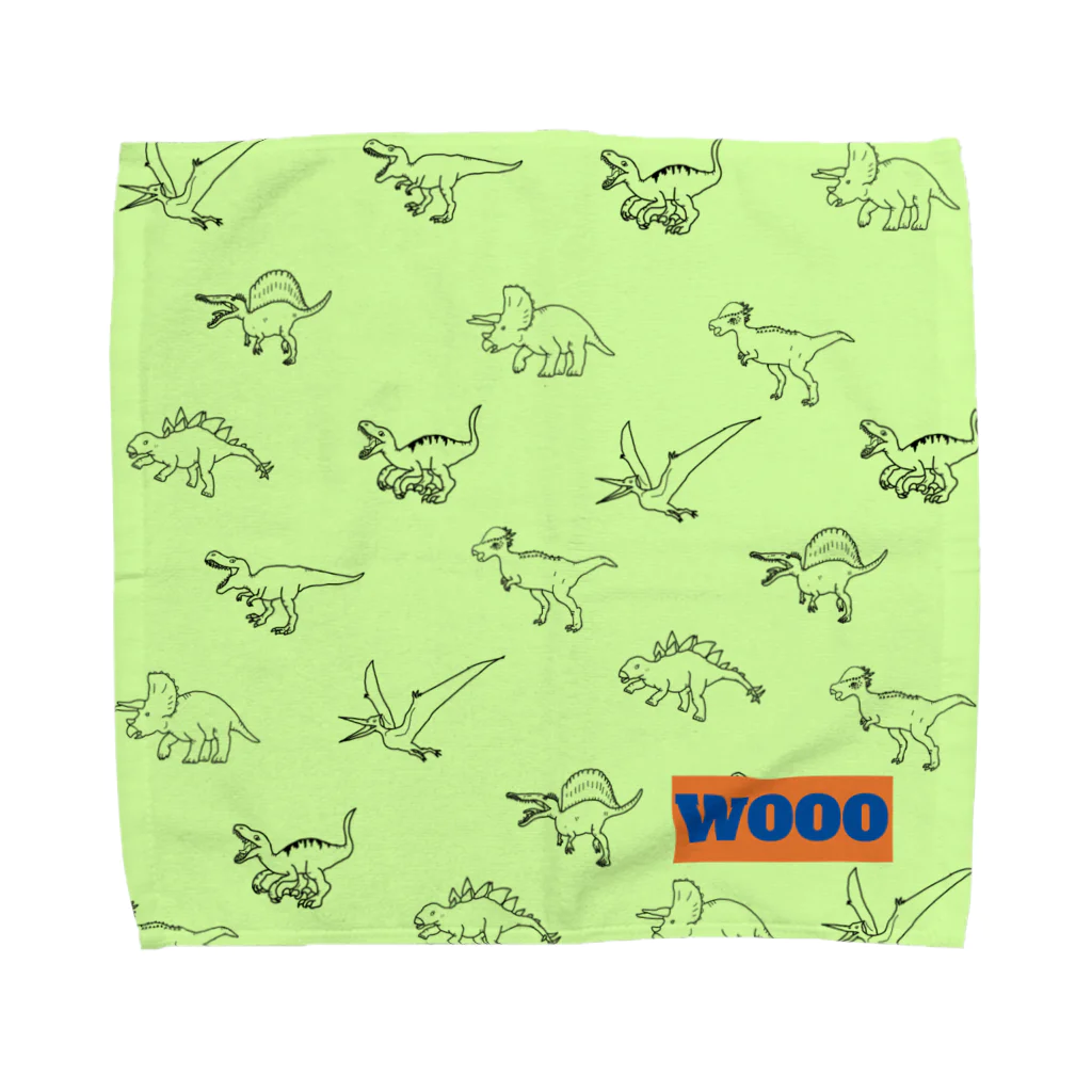 WOOOの恐竜　総柄タオル　ライムグリーン Towel Handkerchief