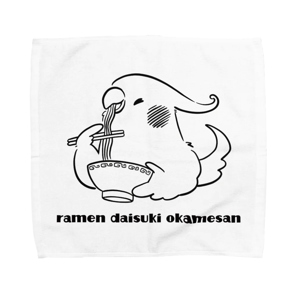 ほほらら工房 SUZURI支店のラーメンが大好きなオカメインコ Towel Handkerchief