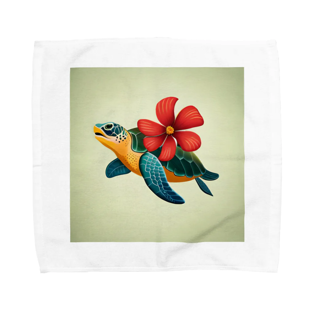 青空クリエイトのウミガメとハイビスカス Towel Handkerchief