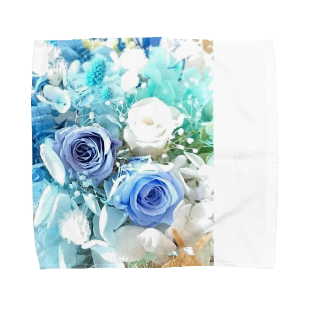 meke flowersのマリンブルーローズとシェルのおしゃれな花柄 Towel Handkerchief