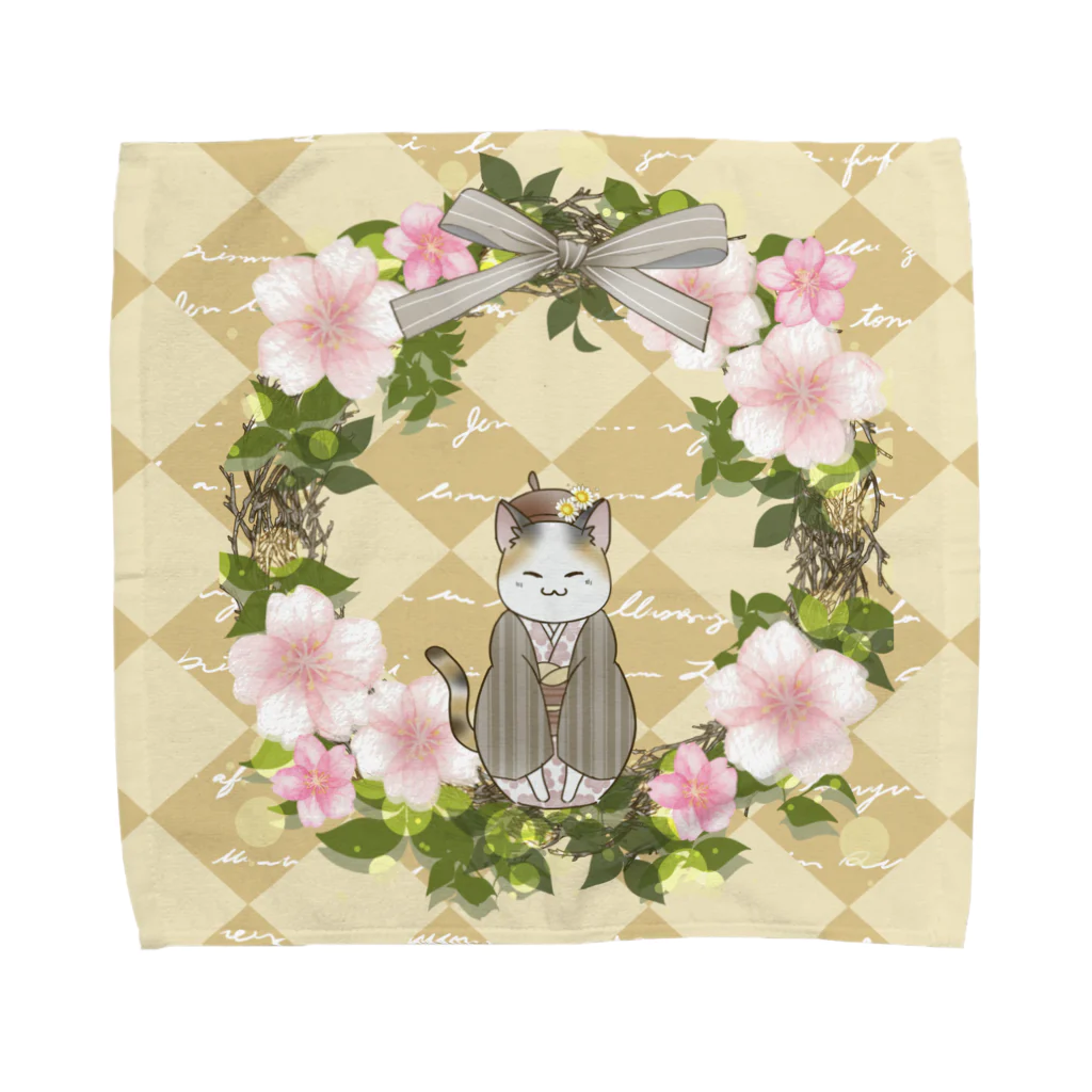 甘栗堂の三毛猫もも　はんなり桜 Towel Handkerchief