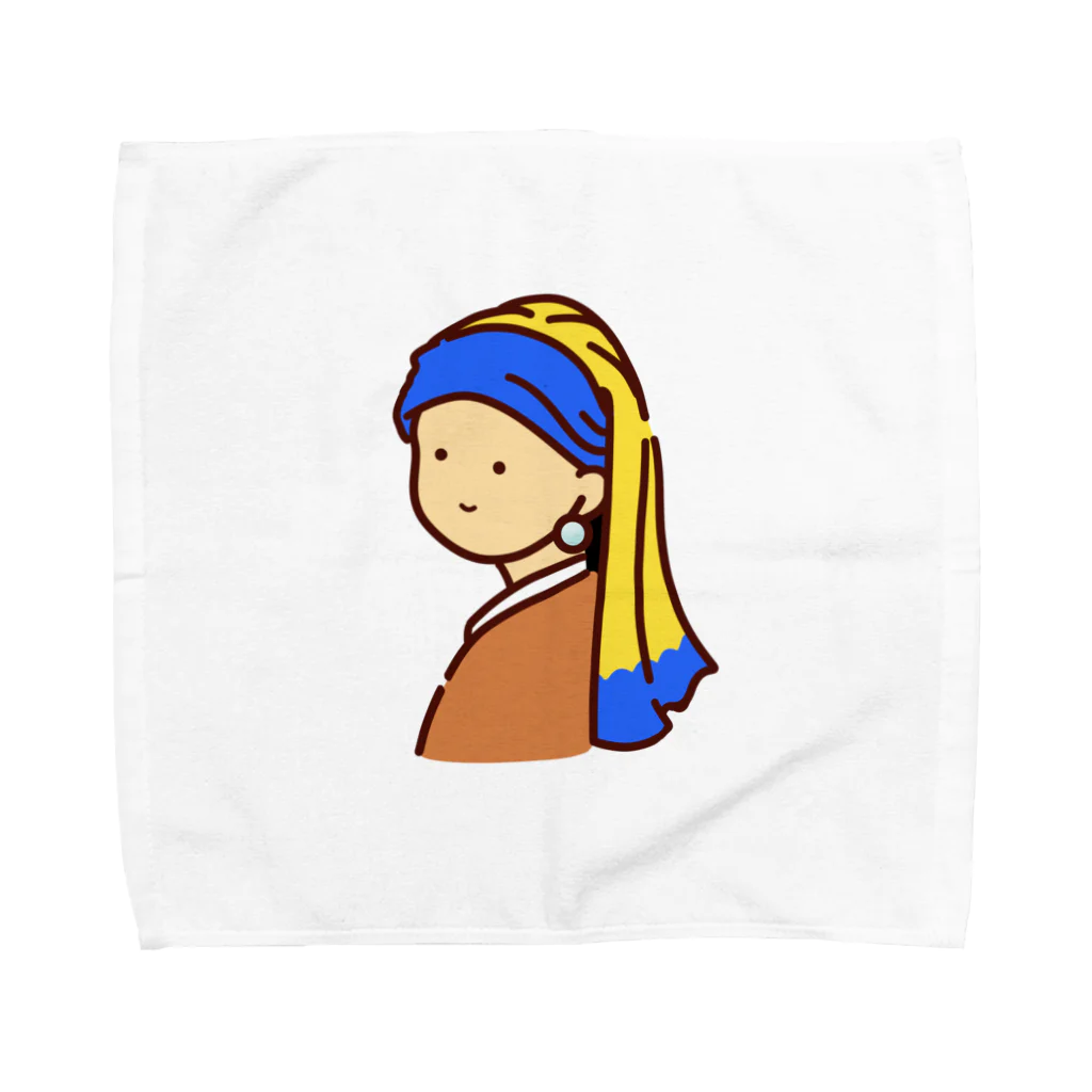 ゆるかわ真珠の耳飾りの少女 Towel Handkerchief by クラゲ