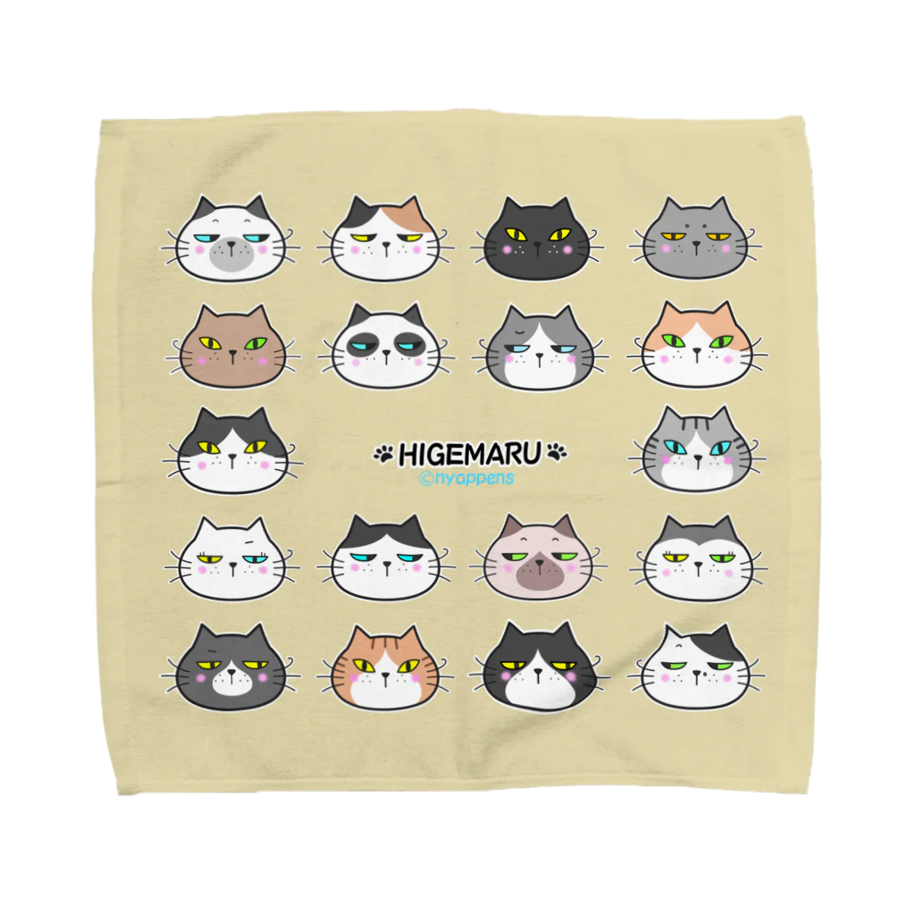 nyappensのひげまる全員集合～！（ベージュ） Towel Handkerchief