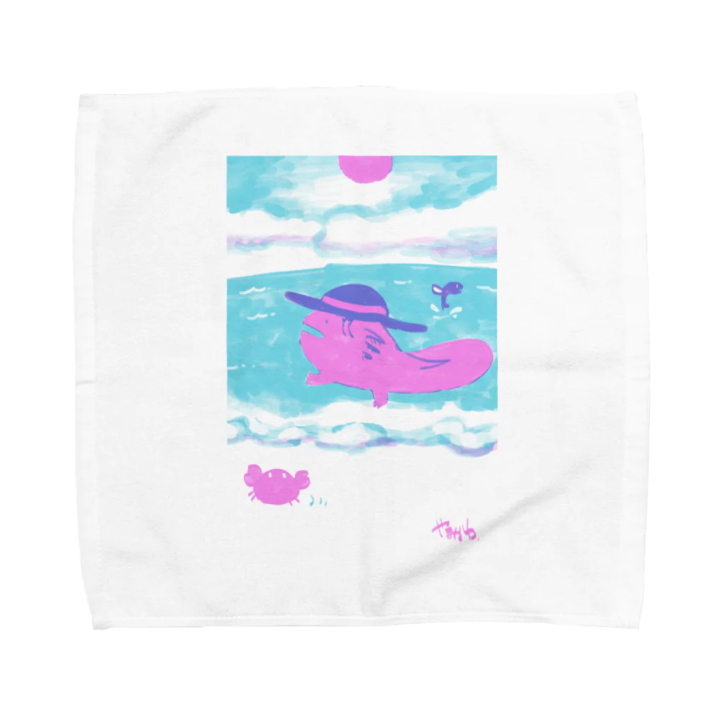 えにぐまストアの夏の海とウーパールーパー Towel Handkerchief