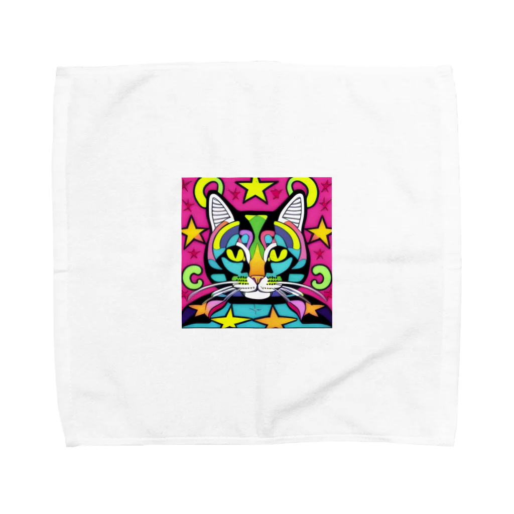 可愛い猫ちゃんのサイケデリックな猫 Towel Handkerchief