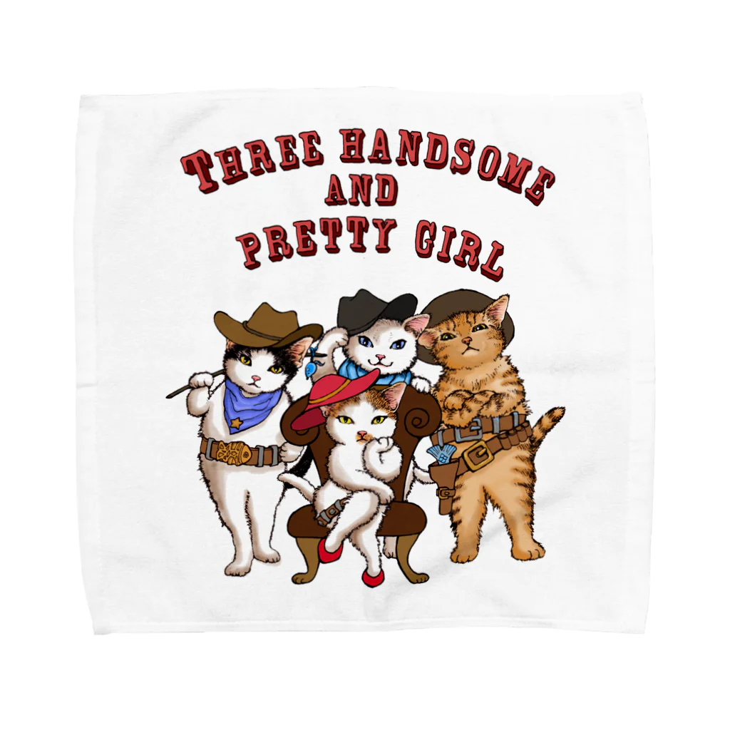 もけけ工房 SUZURI店の3美男子とカワイ子ちゃん Towel Handkerchief