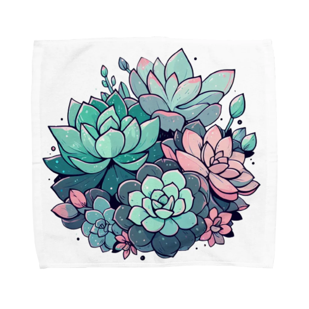 わんにゃんsucculentの多肉植物のイラスト Towel Handkerchief