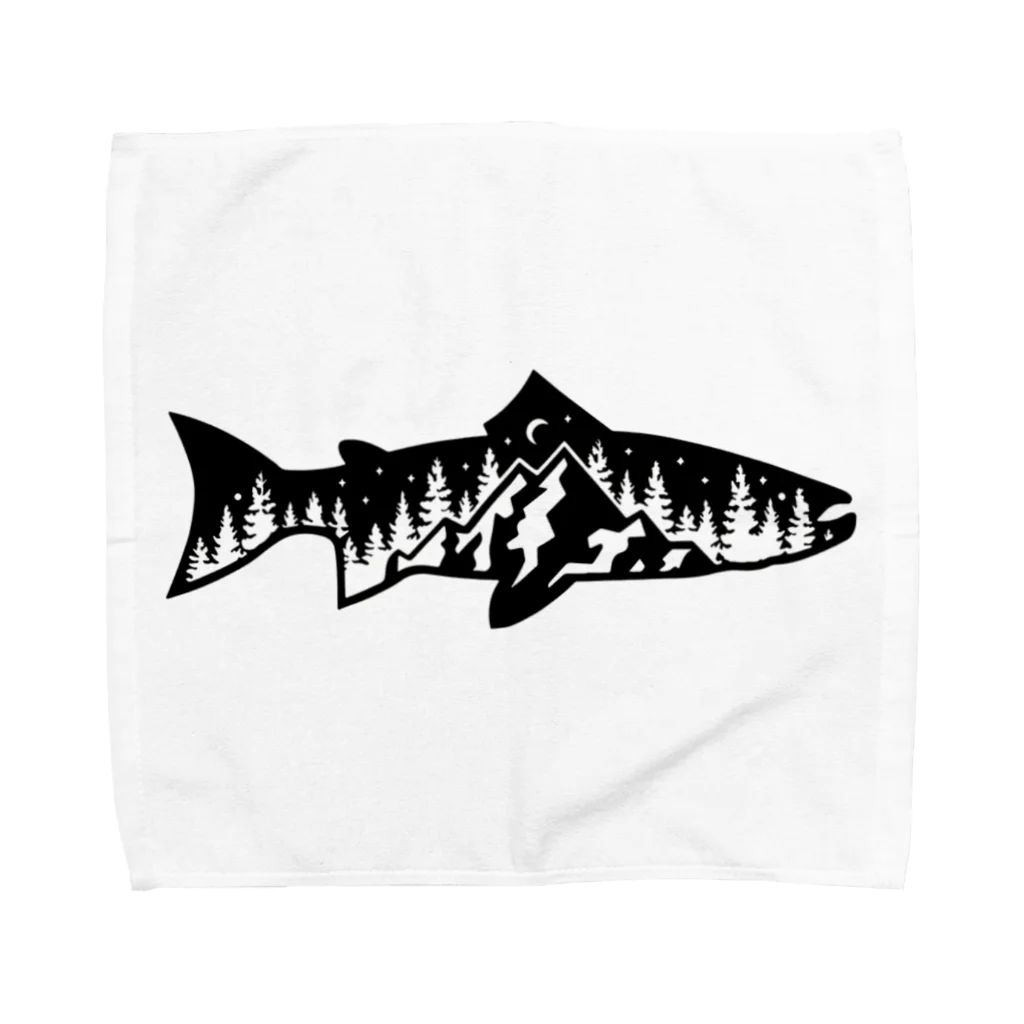 No Fishing No Life の山？　魚？ タオルハンカチ