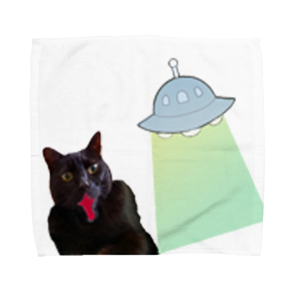 Parallel_merchのUFOに遭遇した黒猫BIBI Towel Handkerchief