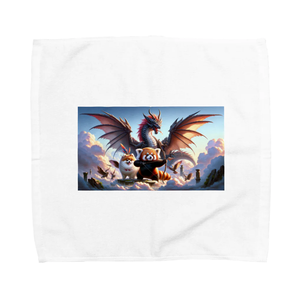godo_dioのレッサーパンダ　ポメラニアン　ドラゴン　冒険　ファンタジー Towel Handkerchief