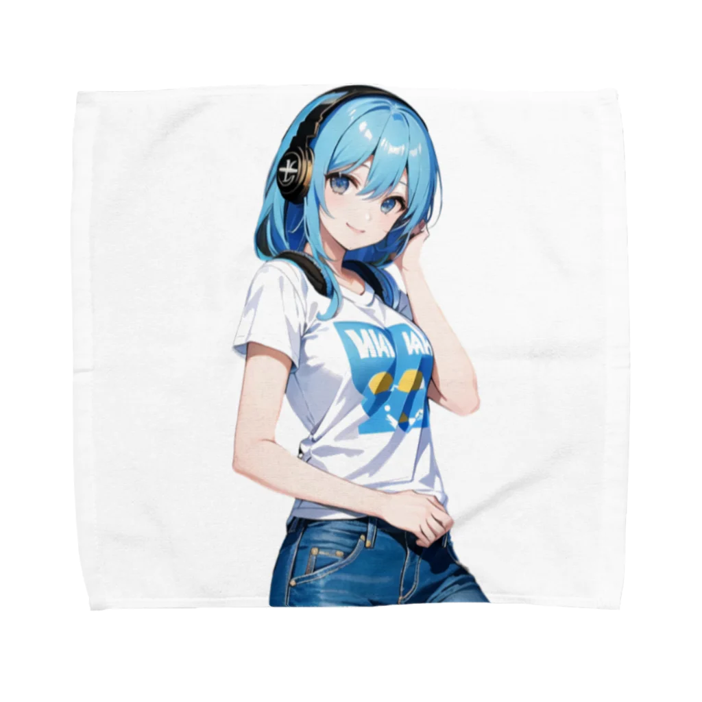 AIオリジナルイラスト　美女男子の青髪美女　名前はミズキ Towel Handkerchief