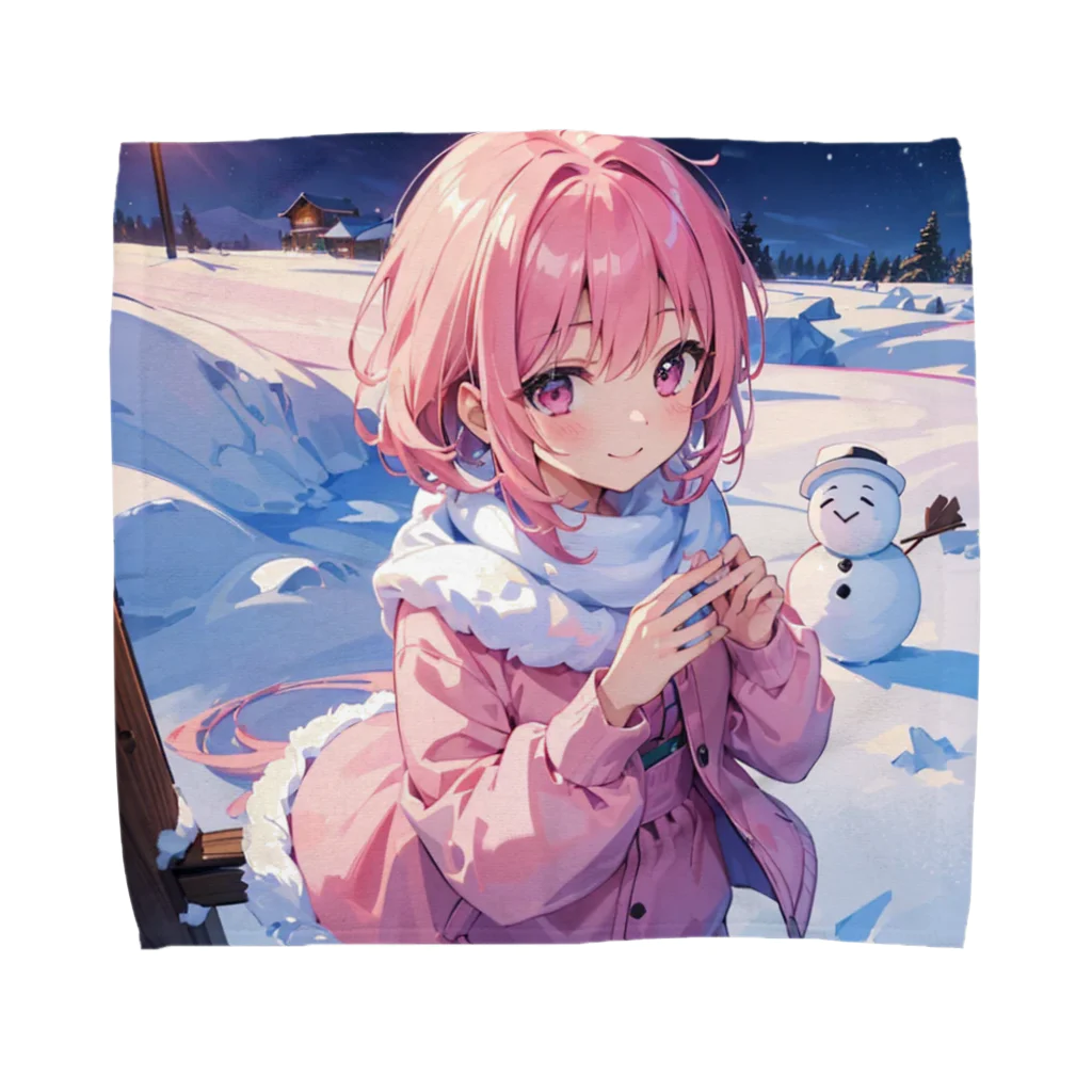 Nemcon Goods Shop [AI Girls🎀]のピンク髪っ娘は雪だるま作りにご満悦!⛄ タオルハンカチ