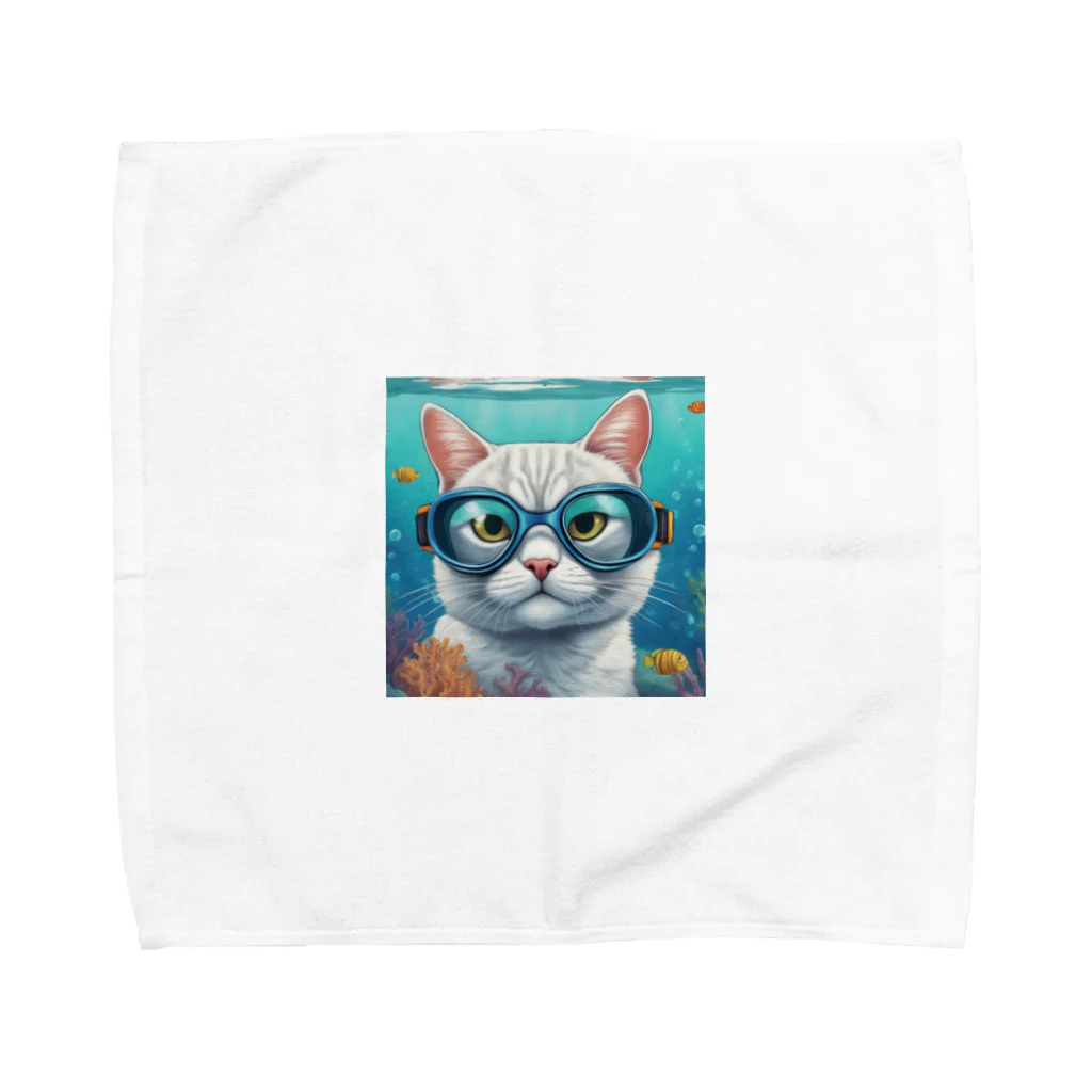 DezamaLandの水中ゴーグルを着ける猫 Towel Handkerchief