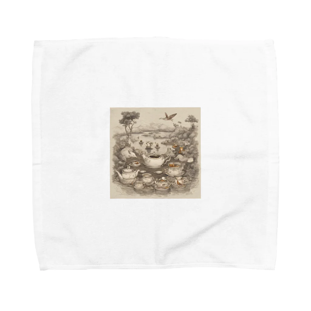 レトロゲームイラストの西洋風動物達のお茶会 Towel Handkerchief