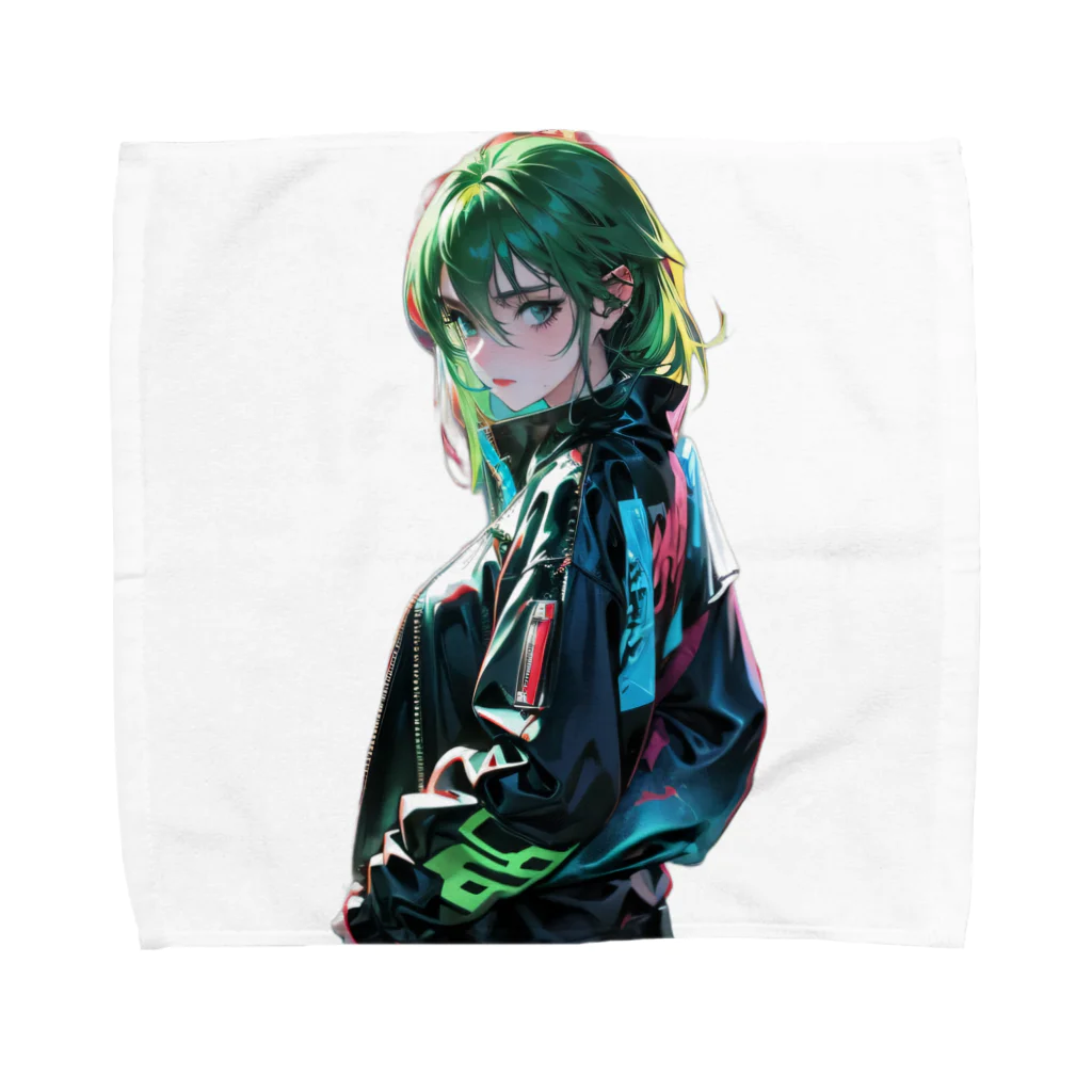 DRILLERのサイバーパンク　緑髪 Towel Handkerchief