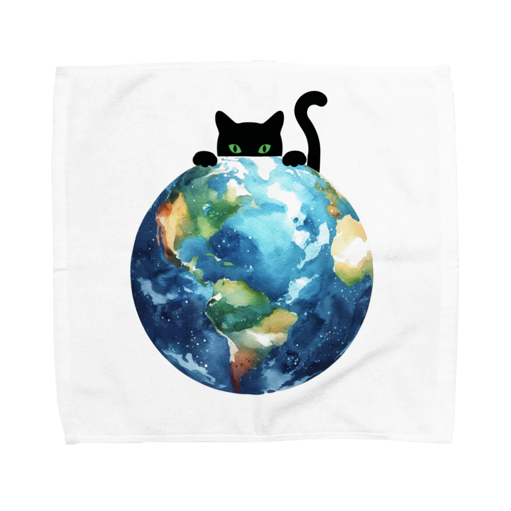 amecatsの地球と黒猫 タオルハンカチ