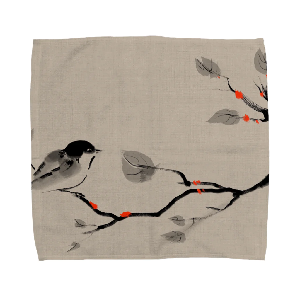 Art Experience Studio - Japanの鳥 水墨画 Bird Ink Painting Towel Handkerchief