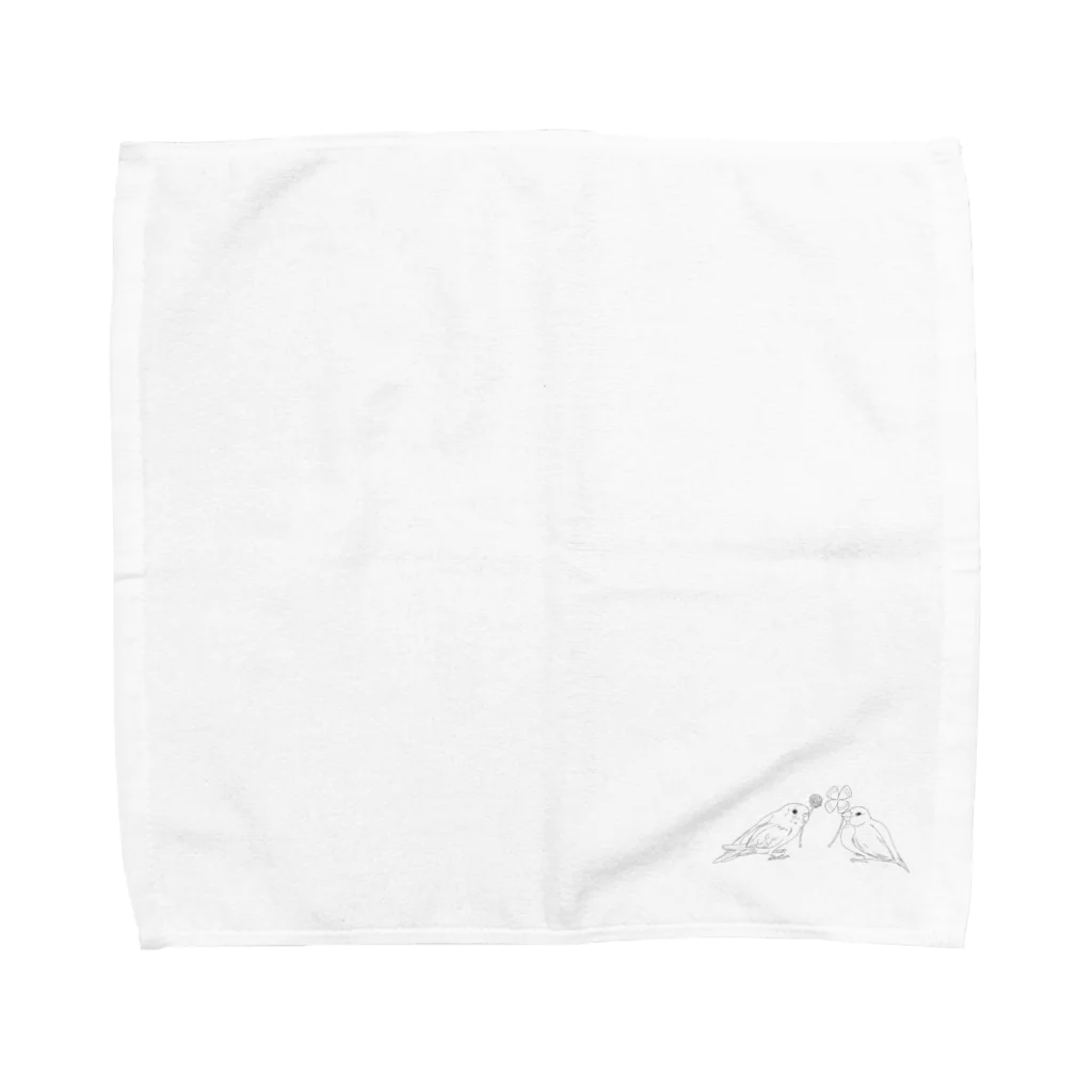 Lily bird（リリーバード）のセキセイインコと文鳥とクローバー モノクロ② Towel Handkerchief