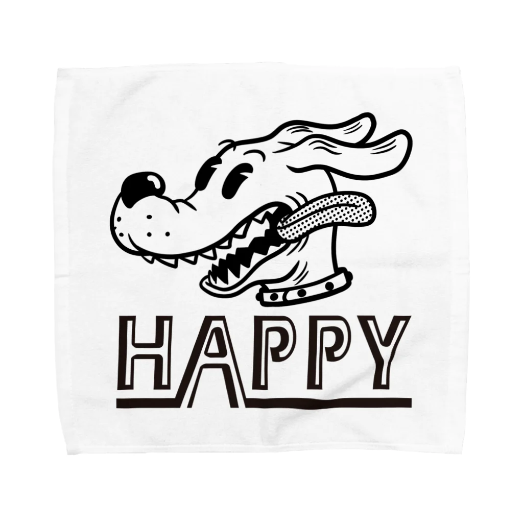 nidan-illustrationのhappy dog (black ink) Towel Handkerchief