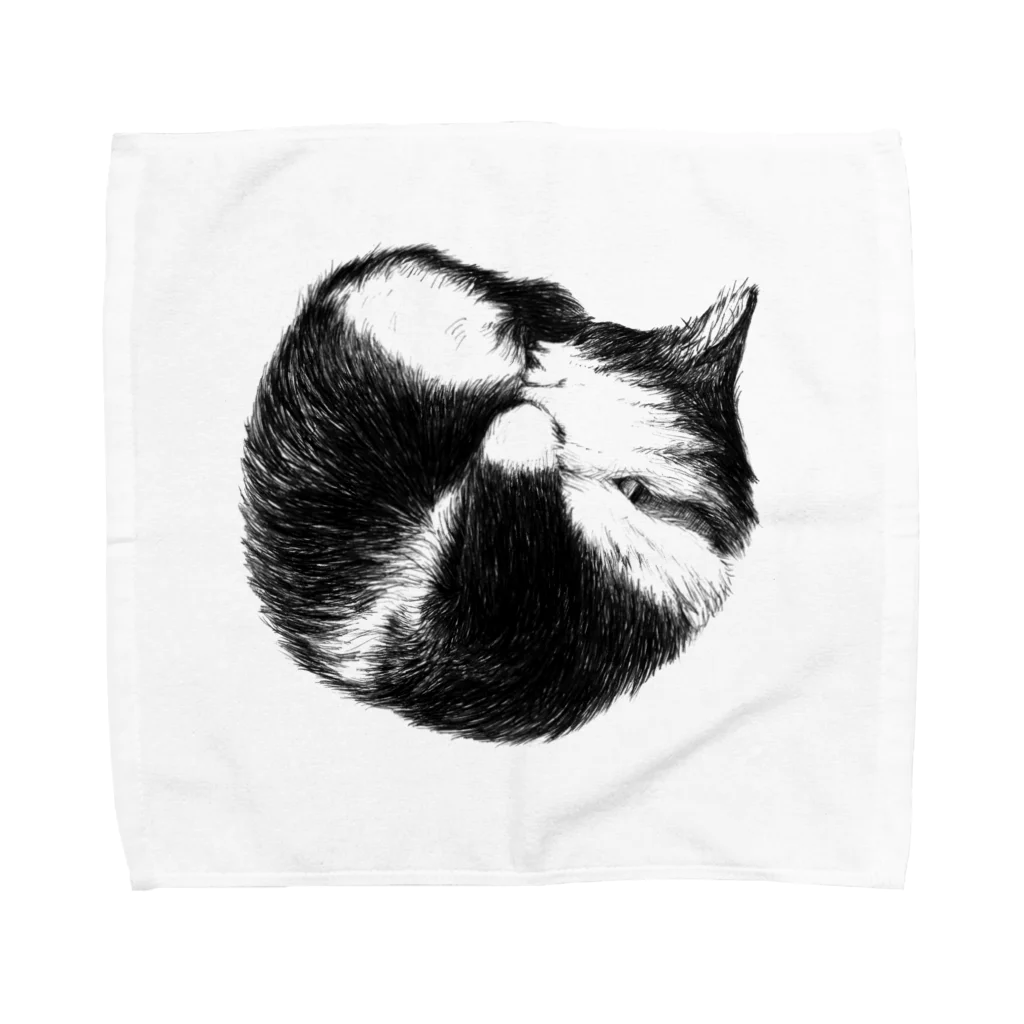 Kazuki SHOP from un Jour。ART WORKSの【白黒猫ごろりんにゃんもないと】 Towel Handkerchief