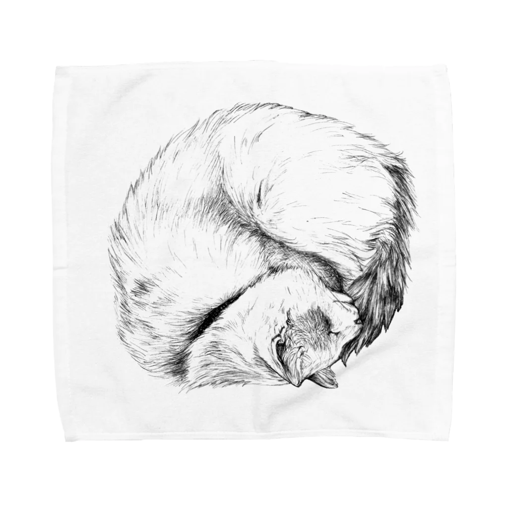 Kazuki SHOP from un Jour。ART WORKSの【茶トラホワイト猫ごろりんニャンモナイト】 Towel Handkerchief