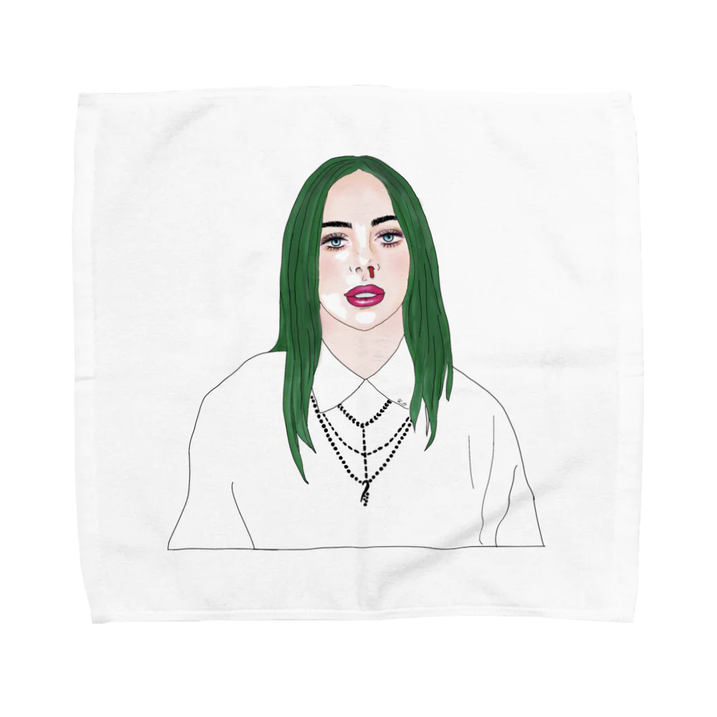 Girl_To_LadyのGreen Hair Girl Towel Handkerchief