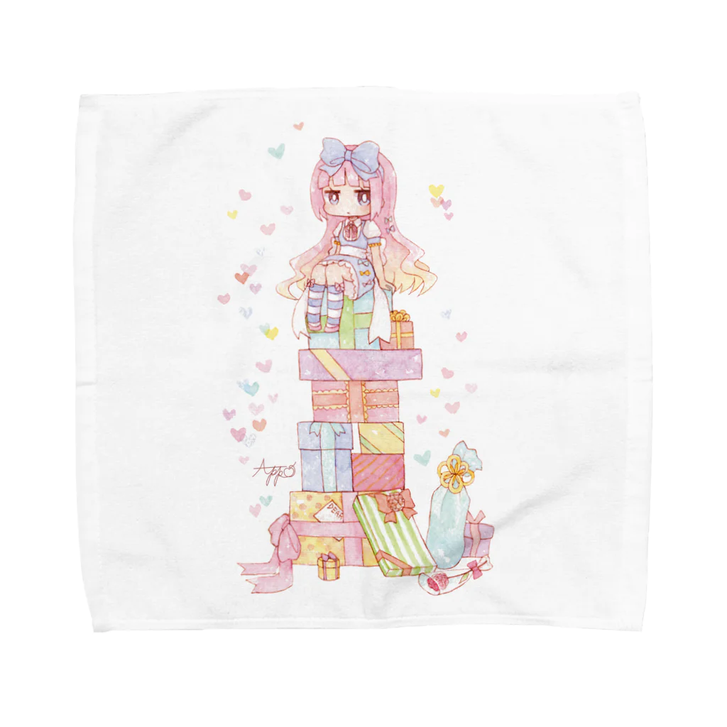 アップルのプレゼントと女の子 Towel Handkerchief