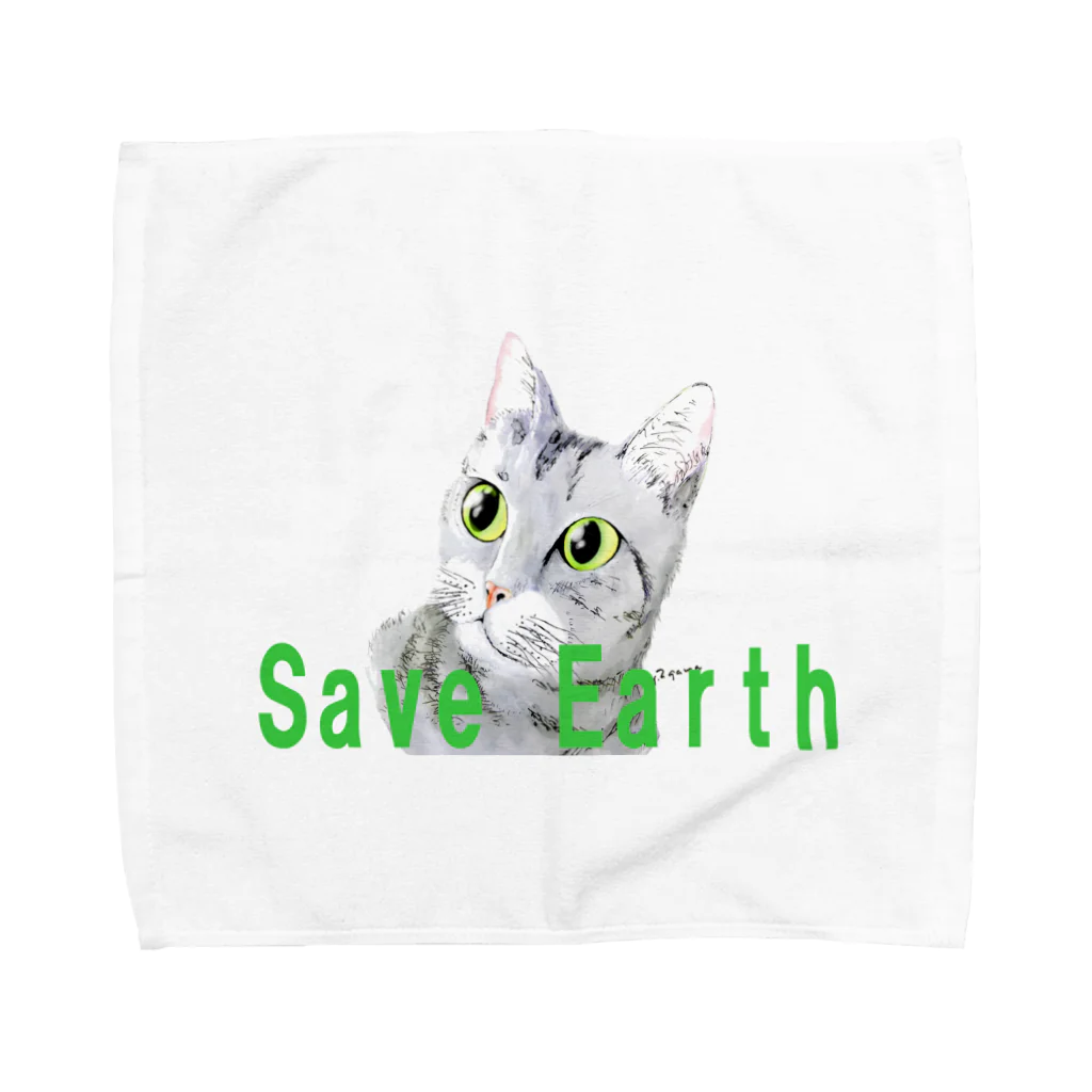 2gawaのねこさん to 白い月 save the earth タオルハンカチ