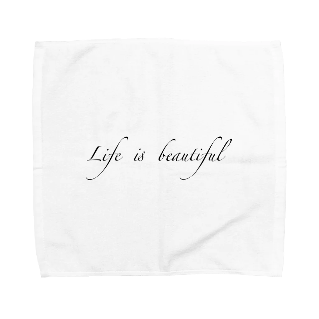 Life is beautiful ロゴ 黒 筆記体 / misoraのタオルハンカチ