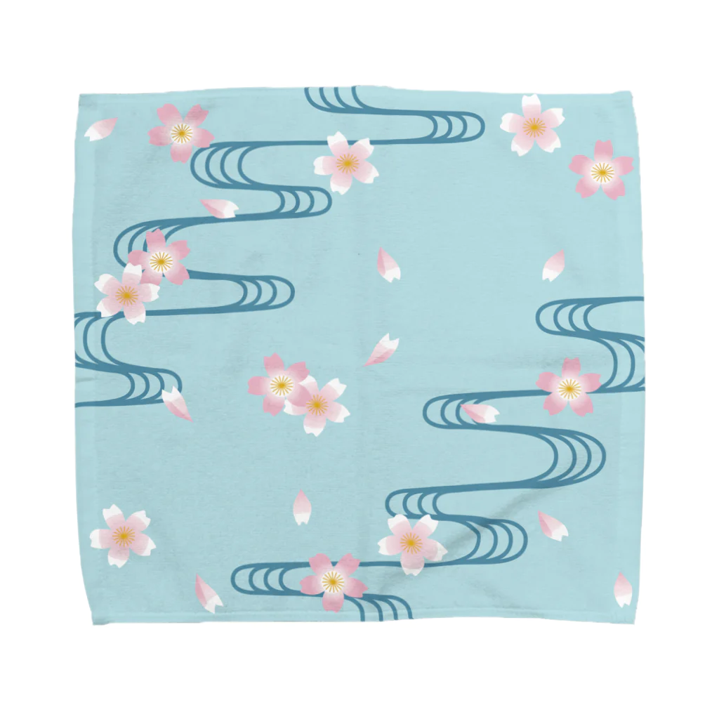 Japanese Stencilsの桜-流水文様 Sakura and Running water Towel Handkerchief