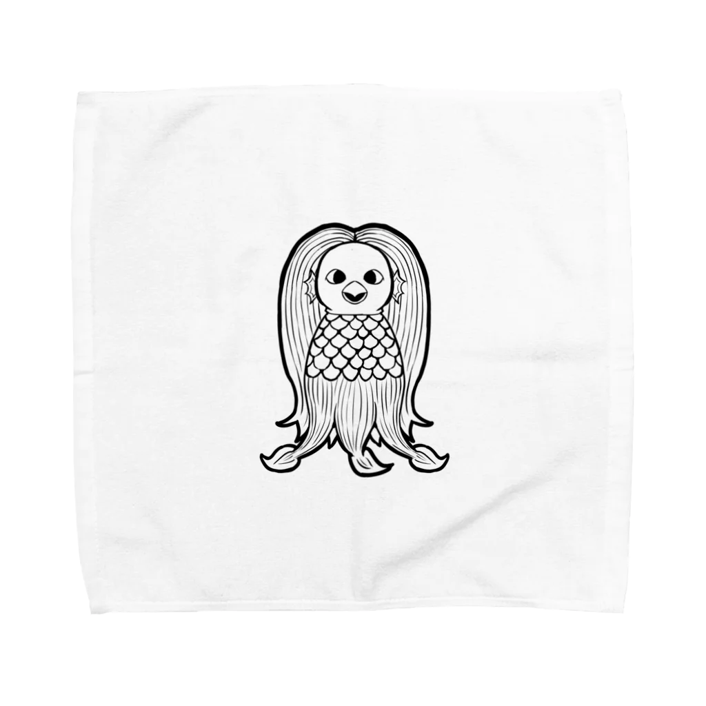 illust_designs_labの疫病退散 妖怪アマビエの画 正面 白黒 Towel Handkerchief