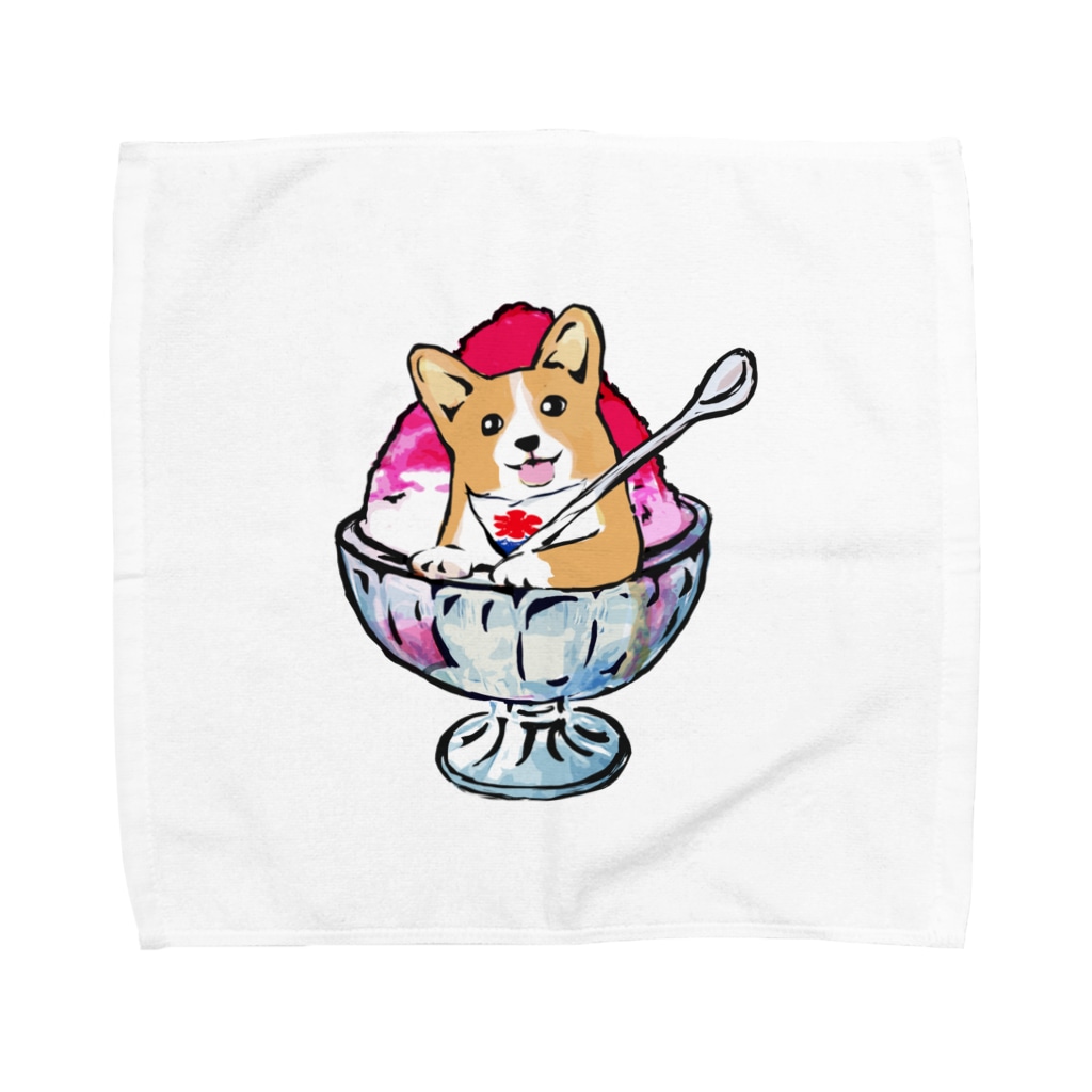 かき氷ワンちゃん 氷イチゴ コーギー 犬グッズの店しえるぶるー Cielblue のタオルハンカチ通販 Suzuri スズリ