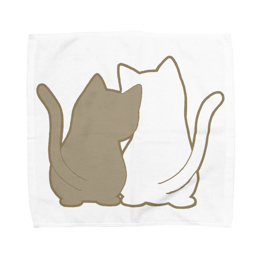 かわいいもののおみせ　いそぎんちゃくの仲良し猫の背中　黒&白 Towel Handkerchief