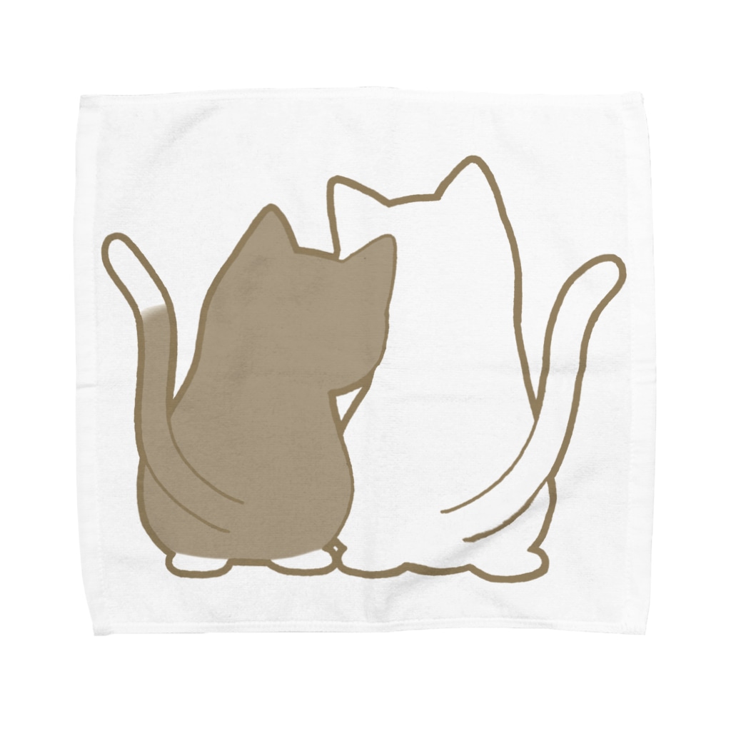 かわいいもののおみせ　いそぎんちゃくの仲良し猫の背中　白黒&白 Towel Handkerchief
