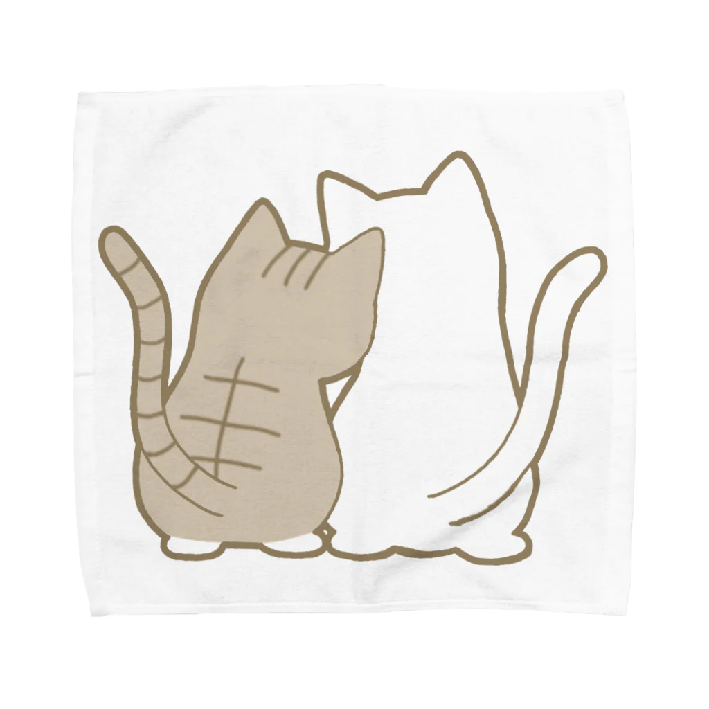 かわいいもののおみせ　いそぎんちゃくの仲良し猫の背中　キジ白&白 Towel Handkerchief