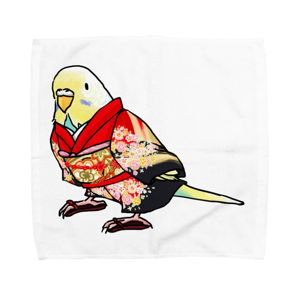 まめるりはことりのごきげん着物セキセイインコ【まめるりはことり】 Towel Handkerchief