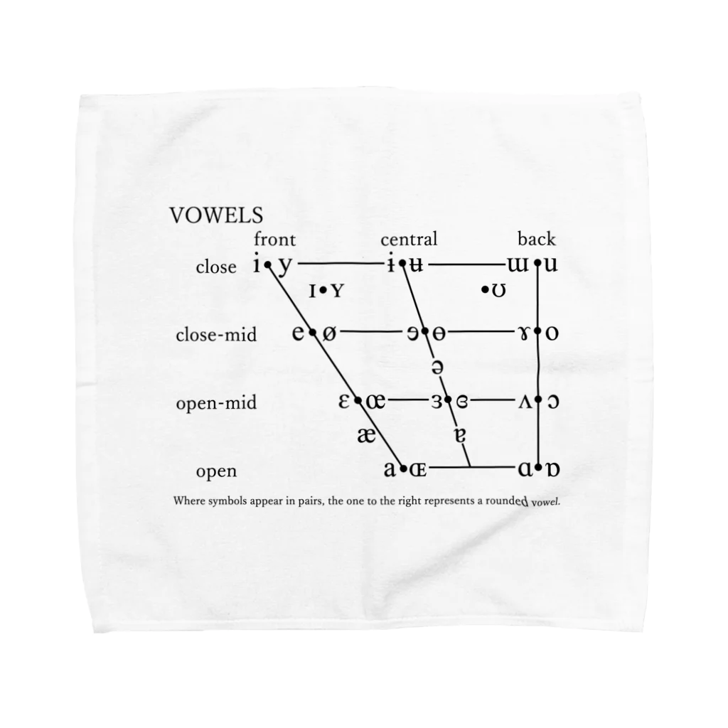 言語系グッズを作ってみるショップのIPA母音チャート（黒字） Towel Handkerchief