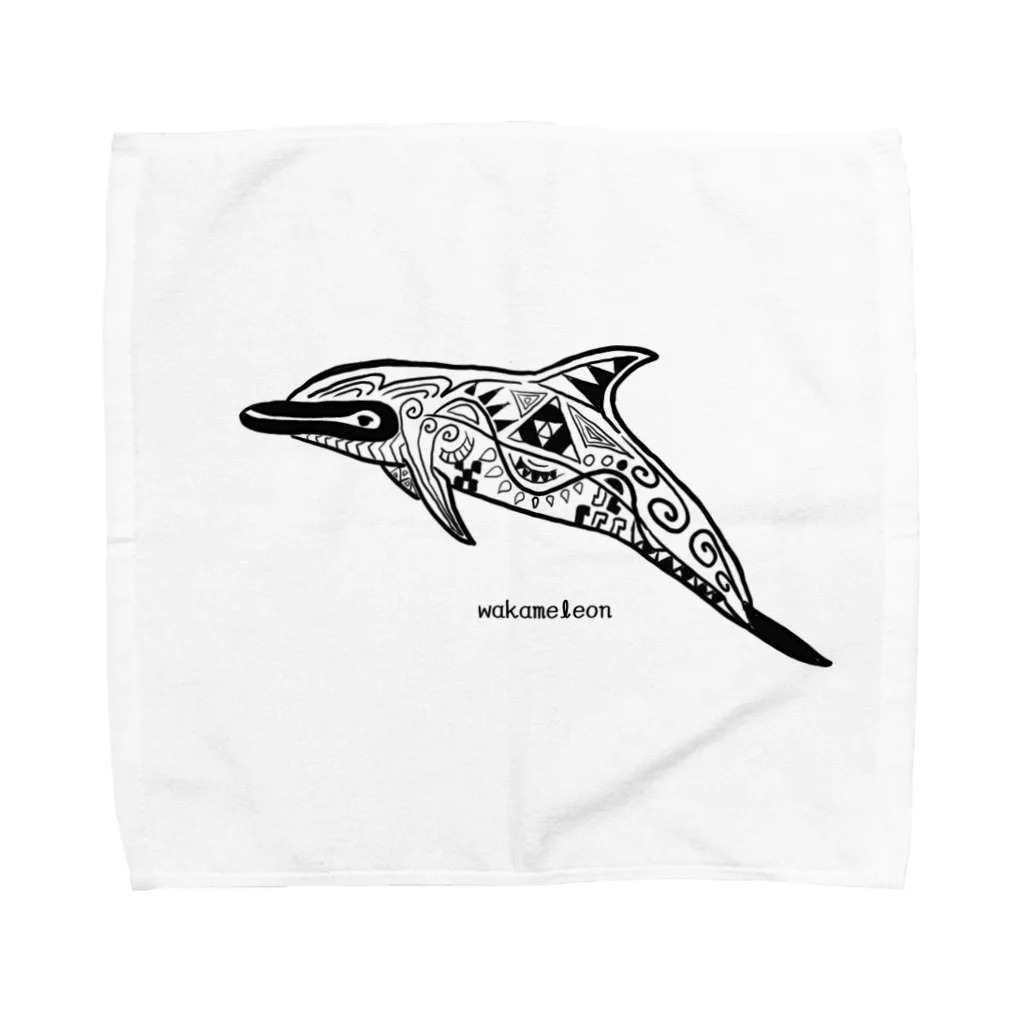 Wakameleonの白黒イルカ タオルハンカチ