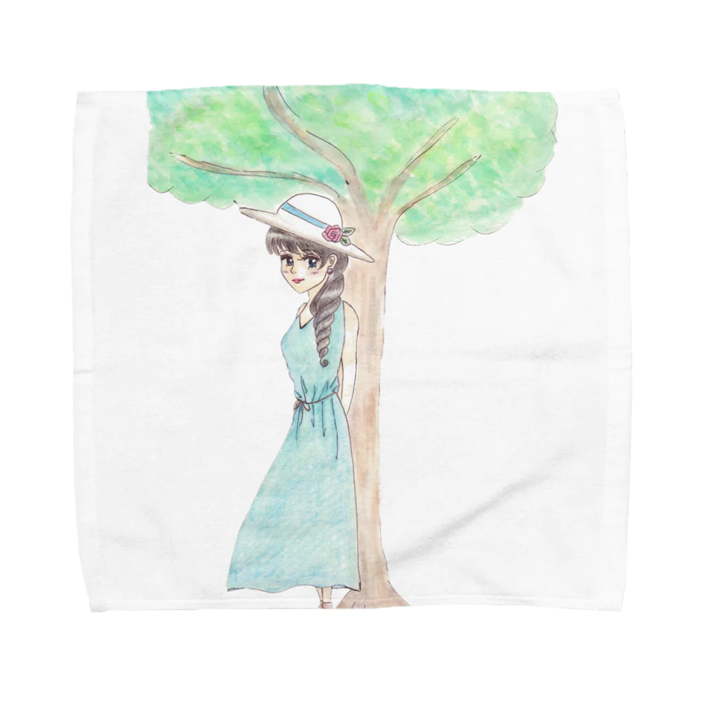 ひよこ工房の木陰で休む少女 Towel Handkerchief